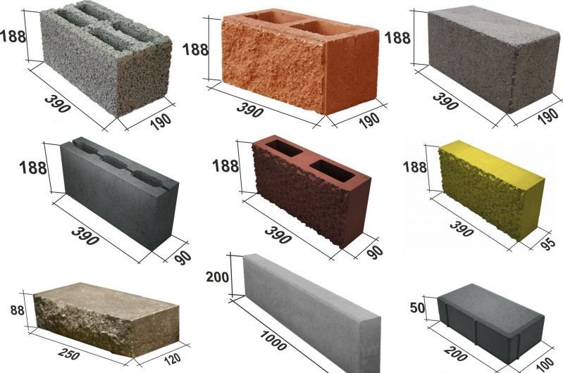 Виды бетонных блоков.